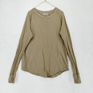 We The Free Brown Cotton Long Sleeve Crew Neck Loose Fitted T-Shirt 2462